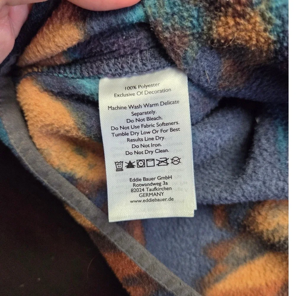 Eddie Bauer Womens Fleece Pullover M Abstract Tie Dye Crew Neck Blue Orange Teal - Picture 6 of 6